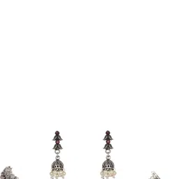 N S G Silver-Plated Stone-Studded & Beaded Jewellery Set image 4