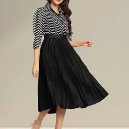 Raiyani Fashion Striped Applique Georgette Fit & Flare Midi Dress image 2