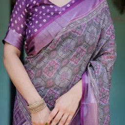 ALMAARI FASHION Ethnic Motifs Printed Pure Linen Banarasi Saree image 5