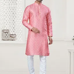 OUTLUK Floral Printed Mandarin Collar Silk Straight Kurta image 1