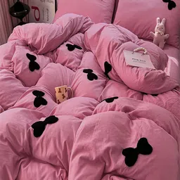 JC HOME Pink & Black 4 Pieces Printed Double Queen Bedding Set image 3
