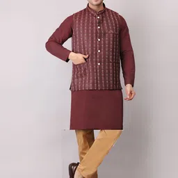 Voniry Men Ethnic Motifs Embroidered Regular Kurta with Pyjamas image 1