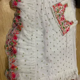 EVANIK Floral Embellished Sequinned Pure Georgette Ruffles Saree image 2