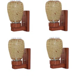 1ST TIME Gold-Toned & Brown 4 Pcs Printed Glass Cylinder Shaped Wall Lamps-picture-14