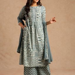 Vbuyz Floral Printed Pleated Pure Cotton Kurta With Palazzos & Dupatta-picture-6