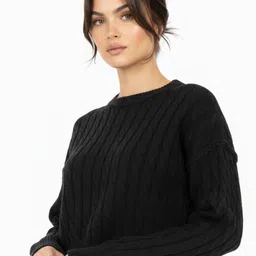 glitchez Round Neck Cable Knit Self Design Pullover-picture-24