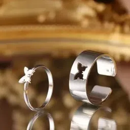 Zaphariq Set Of 2 Silver-Plated Butterfly Shaped Adjustable Finger Rings-image-12