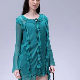 freehand by the indian garage co Freehand by The Indian Garage Co. Women Bell Sleeves A-Line Mini Dress-picture-19