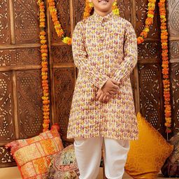 Stylo Bug Boys Ethnic Motifs Printed Regular Pure Cotton Kurta with Dhoti Pants-picture-31