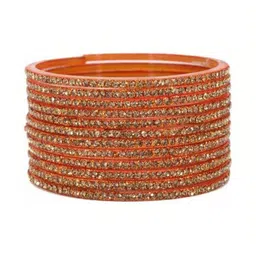 AMSHA Set Of 12 Gold-Plated & Orange Glass Zircon Bangle image 2