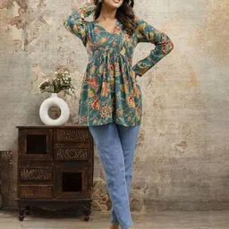 LABEL ADRIJA Women Floral Print V-Neck Long Sleeves Cotton Top-picture-44