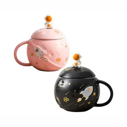 NOSCOMP Black & Pink Printed Ceramic Glossy Cups Set of Cups and Mugs-picture-36