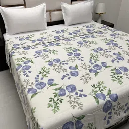 Pure Decor White & Blue Floral AC Room 380 GSM Double Bed Comforter-image-34