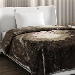 Monte Carlo Brown & Cream Floral Printed Heavy Winter Single Bed Blanket 951 GSM image 5