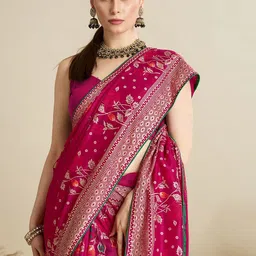 Moda Rapido Floral Silk Blend Designer Banarasi Saree image 3