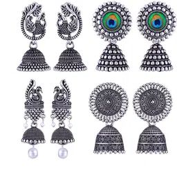 Sangria Peacock Shaped Jhumkas Earrings-picture-15
