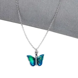 Airtick Blue Colorful AD Nug Butterfly Wing Pendant Locket Necklace With Clavicle Chain image 2