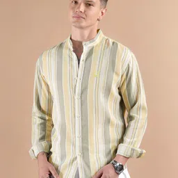 Beyoung Men Classic Striped Mandarin Collar Cotton Casual Shirt-image-66