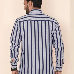 HKV FASHION Men Vertical Striped Spread Collar Cotton Casual Shirt image 2