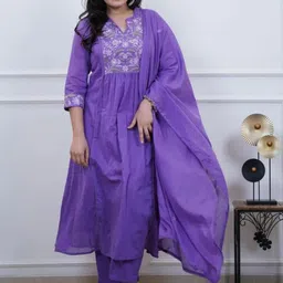 FAST FASHIONS Women Floral Embroidered Panelled Thread Work Pure Cotton Kurta with Trousers & With Dupatta-picture-33