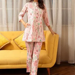 Claura Floral Printed Pure Cotton Tunic With Trouser Co-Ords image 4