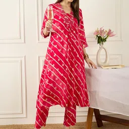Indo Era Printed V-Neck Three-Quarter Sleeves Top With Trousers-picture-46