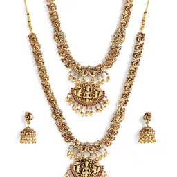 Peora Gold-Plated Ruby-Studded Jewellery Set image 4