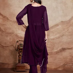 DIVASTRI Paakhi Floral Embroidered Panelled Georgette A-Line Kurta With Trouser & Dupatta image 4