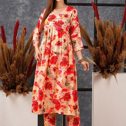 GoSriKi Women Floral Printed Regular Kurta with Trousers-picture-13