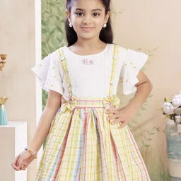 BAESD Girls Checked Flutter Sleeve Cotton A-Line Midi Dress image 2