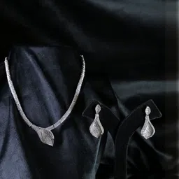 SWAN JEWELS Rhodium Plated American Diamond Studded Jewellery Set-image-1