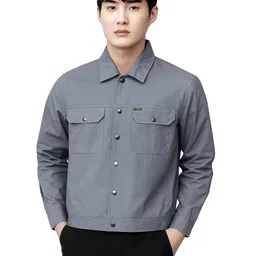 NUEVOSDAMAS Men Grey Shacket Style Casual Shirt-image-9