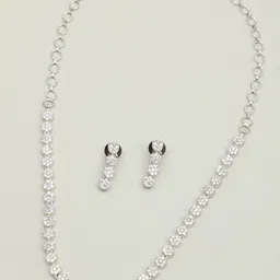 VIVAZS Rhodium-Plated Cubic Zirconia & American Diamond-Studded Jewellery Set image 2