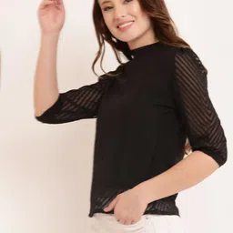 BAESD Geometric Mandarin Collar Puff Sleeve Georgette Top image 3