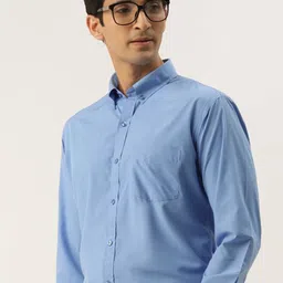 English Navy Men Button-Down Collar Solid Slim Fit Formal Shirt image 1