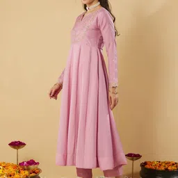 KHANJAN FASHION Women Ethnic Motifs Embroidered Tiered Sequinned Kurta with Trousers & With Dupatta-picture-26