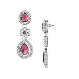 I Jewels Sliver Plated Stone Studded Necklace & Earrings With Maang Tika image 5
