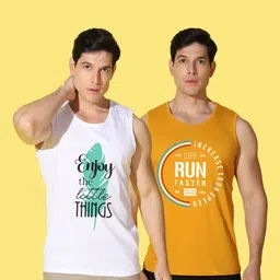 WOOSTRO Men Pack of 2 Typography Printed Round Neck Cotton Slim Fit Sports T-shirts image 5