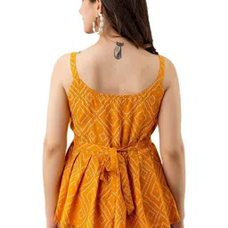 Renqiran Women Geometric Printed Gathered or Pleated Sleeveless Peplum Regular Top image 5