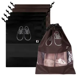 Kuber Industries Coffee Brown & Black 6 Pieces Shoe Cover Bags-picture-35