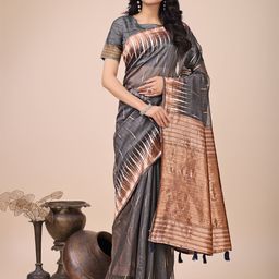 DIVASTRI Abstract Print Festive Linen Blend Saree-picture-12