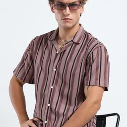 THE BEETEL HOUSE Men Vertical Striped Cuban Collar Casual Shirt-image-51