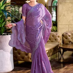 Mitera Ethnic Motifs Embroidered Poly Chiffon Saree image 5