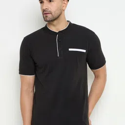 Zigo Men Solid Mandarin Collar Cotton T-shirt-picture-16