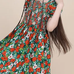 DEKLOOK Girls Printed Smocked Puff Sleeves Midi Dress image 2