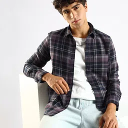 Blu MNKY Men Classic Slim Fit Buffalo Checked Spread Collar Cotton Casual Shirt-image-36