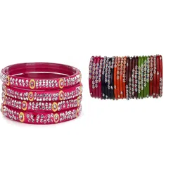 SOMIL Set Of 28 Artificial Stones Studded Glass Bangles-image-50