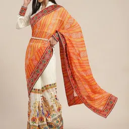 DIVASTRI Embellished Embroidered Pure Georgette Half and Half Bandhani Saree-image-47