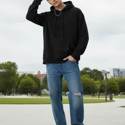 glitchez Typography Printed Hooded Relaxed Fit Sweatshirt image 5