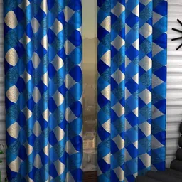 BELLA TRUE Blue & Beige 2 Pieces Geometric Long Door Curtains image 1